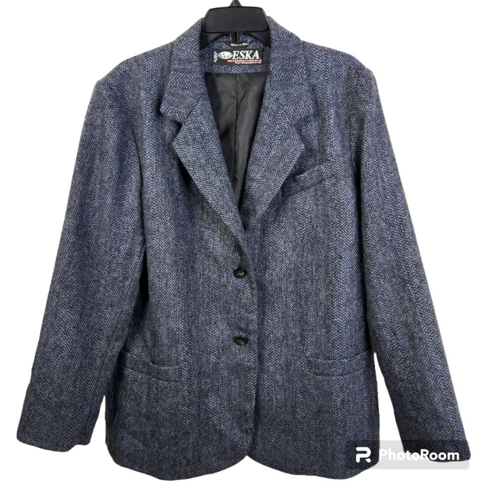 Vintage Eska Internationale Womens 2 Button Blue Wool Blazer Size 12